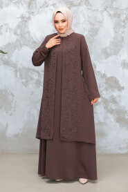 Modest Dark Mink Plus Size Dubai Abaya 29121KV - 4