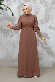 Modest Dark Mink Plus Size Pleated Dress 65879KV 