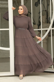 Modest Dark Mink Ruffle Dress 44761KV - 2