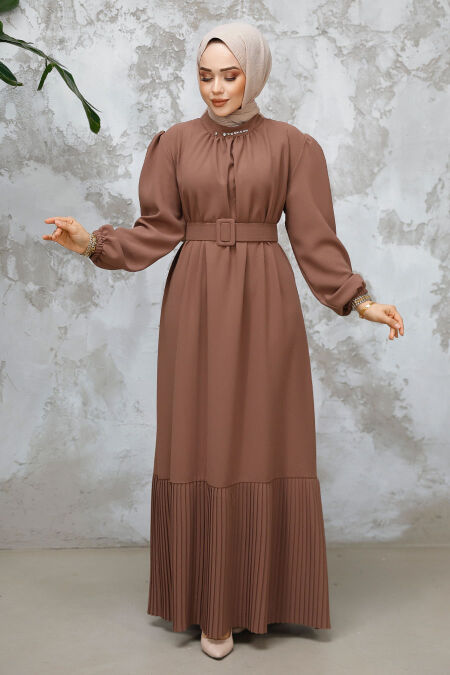 Modest Dark Mink Summer Dress 65878KV - NEVA STYLE