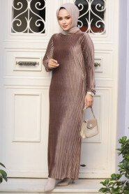 Modest Dark Mink Velvet Dress 22751KV - 1