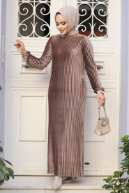 Modest Dark Mink Velvet Dress 22751KV - 2