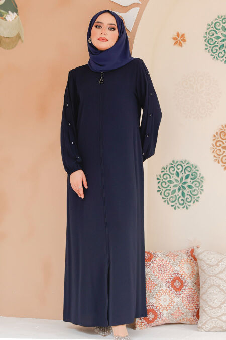 Modest Dark Navy Blue Abaya For Women 45292KL - NEVA STYLE