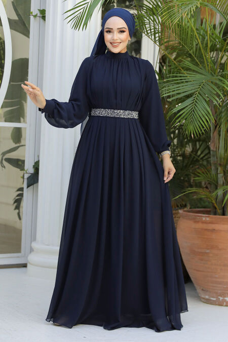 Modest Dark Navy Blue Evening Dress 25888KL - NEVA STYLE