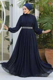 Modest Dark Navy Blue Evening Dress 25888KL - 3