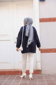 Modest Dark Navy Blue Knitwear Jumper Top 87181KL - 4