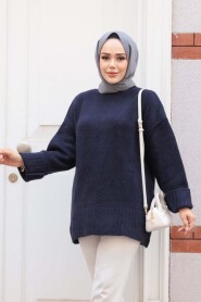 Modest Dark Navy Blue Knitwear Jumper Top 87181KL - 2