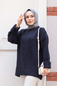 Modest Dark Navy Blue Knitwear Jumper Top 87181KL - 3