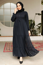 Modest Dark Navy Blue Long Sleeve Dress 22051KL - 2