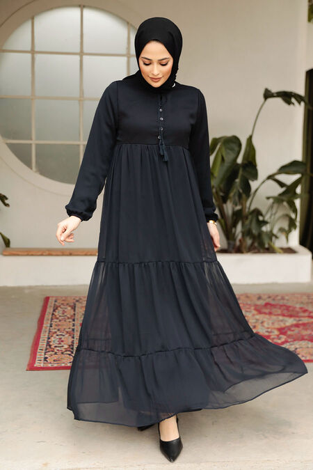 Modest Dark Navy Blue Long Sleeve Dress 22051KL - NEVA STYLE