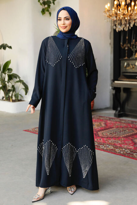 Modest Dark Navy Blue Plus Size Abaya 62901KL - NEVA STYLE