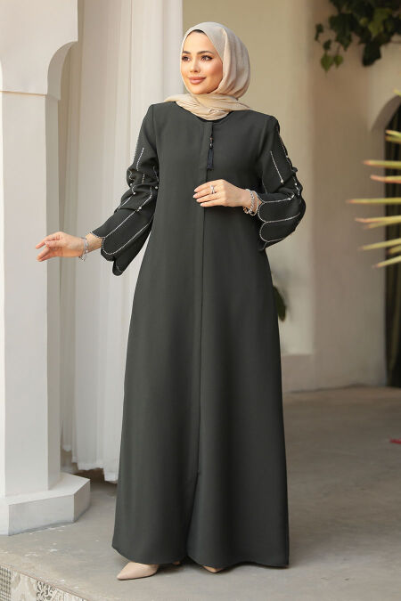 Modest Dark Petrol Green Dubai Abaya 2634KPY - NEVA STYLE