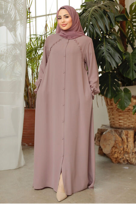 Modest Dark Powder Pink Plus Size Abaya 45275KPD - NEVA STYLE