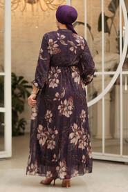 Modest Dark Purple Chiffon Floral Dresses 50355KMOR - 4