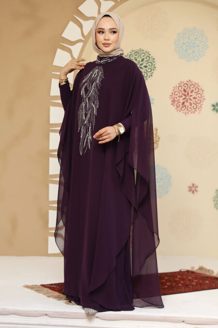 Modest Dark Purple Plus Size Abaya Dress 25914KMOR - NEVA STYLE
