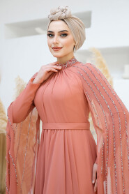 Modest Dark Salmon Pink Bridesmaid Dress 47381KSMN - 5