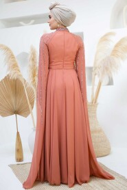 Modest Dark Salmon Pink Bridesmaid Dress 47381KSMN - 4