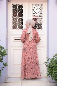 Modest Dark Salmon Pink Floral Dress 27987KSMN - 3