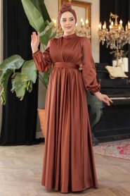 Modest Dark Sunuff Colored Evening Gown 23821KTB - 4