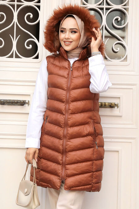 Modest Dark Sunuff Colored İnflatable Vest 80171KTB - NEVA STYLE