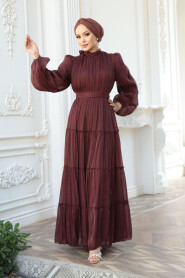 Modest Dark Terra Cotta Bridesmaid Dress 52981KKRMT - 5