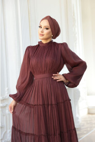 Modest Dark Terra Cotta Bridesmaid Dress 52981KKRMT - 4