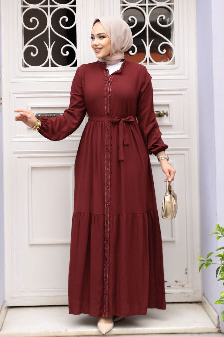 Modest Dark Terra Cotta Eid Dress 23929KKRMT - NEVA STYLE