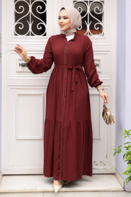 Modest Dark Terra Cotta Eid Dress 23929KKRMT - 2