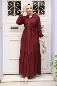Modest Dark Terra Cotta Eid Dress 23929KKRMT - 3