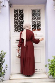 Modest Dark Terra Cotta Eid Dress 23929KKRMT - 4