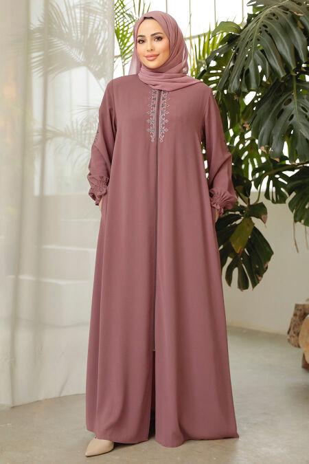 Modest Dusty Rose Abaya 45274GK - NEVA STYLE