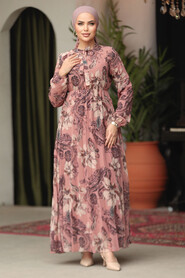 Modest Dusty Rose Chiffon Floral Dresses 50355GK - 2