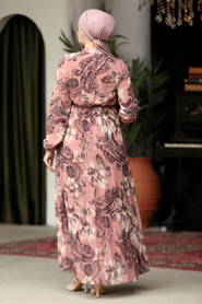 Modest Dusty Rose Chiffon Floral Dresses 50355GK - 3