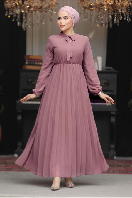 Modest Dusty Rose Chiffon Maxi Dresses 50351GK - NEVA STYLE