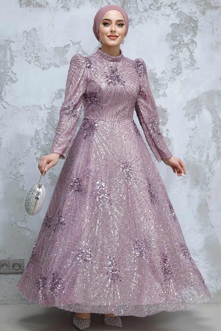 Modest Dusty Rose Elegant Evening Gown 50461GK - NEVA STYLE