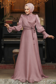 Modest Dusty Rose Evening Dress 48051GK - 3