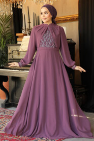 Modest Dusty Rose Evening Gown 25886GK - 1