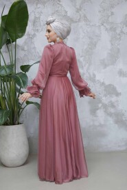 Modest Dusty Rose Evening Long Dress 48571GK - 4