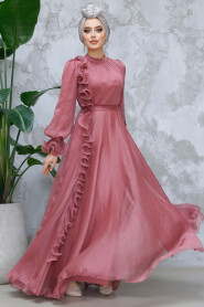 Modest Dusty Rose Evening Long Dress 48571GK - 2