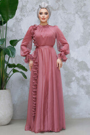 Modest Dusty Rose Evening Long Dress 48571GK - 3