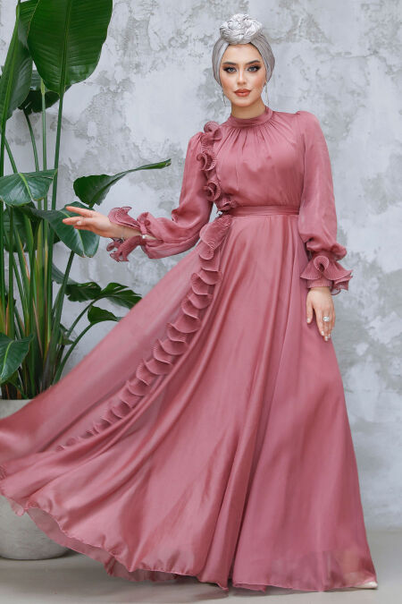 Modest Dusty Rose Evening Long Dress 48571GK - NEVA STYLE