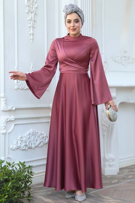 Modest Dusty Rose Evening Long Sleeve Dress 6157GK - NEVA STYLE