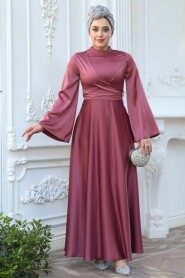Modest Dusty Rose Evening Long Sleeve Dress 6157GK - 3