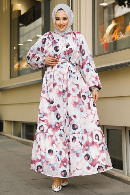 Modest Dusty Rose Floral Dress 23153GK - NEVA STYLE