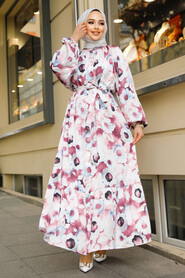 Modest Dusty Rose Floral Dress 23153GK - 2