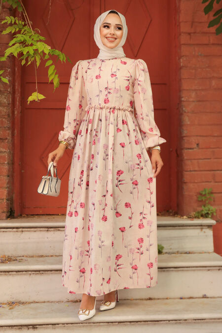 Modest Dusty Rose Floral Dress 6095GK - NEVA STYLE
