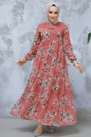 Modest Dusty Rose Floral Long Dress 22053GK 