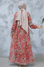 Modest Dusty Rose Floral Long Dress 22053GK - 3