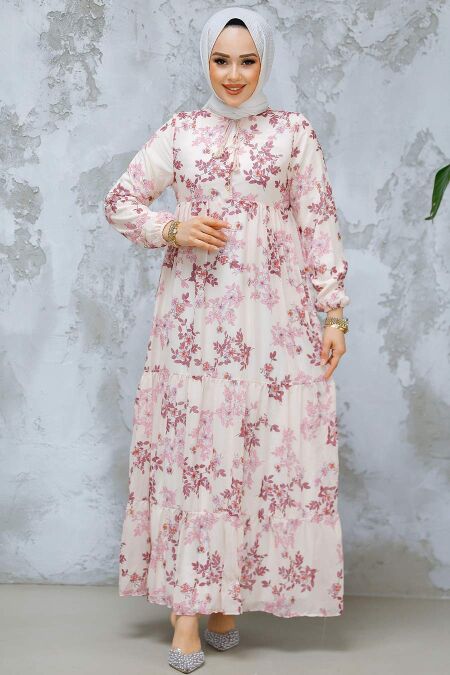 Modest Dusty Rose Floral Maxi Dress 22054GK - NEVA STYLE