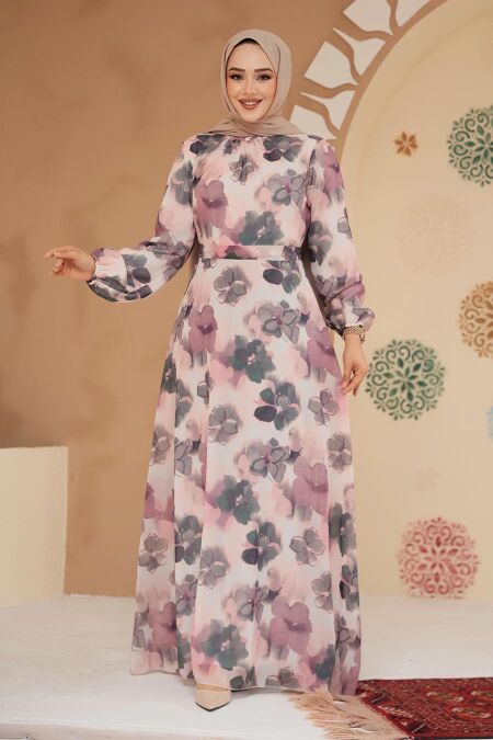 Modest Dusty Rose Floral Plus Size Dress 279905GK - NEVA STYLE